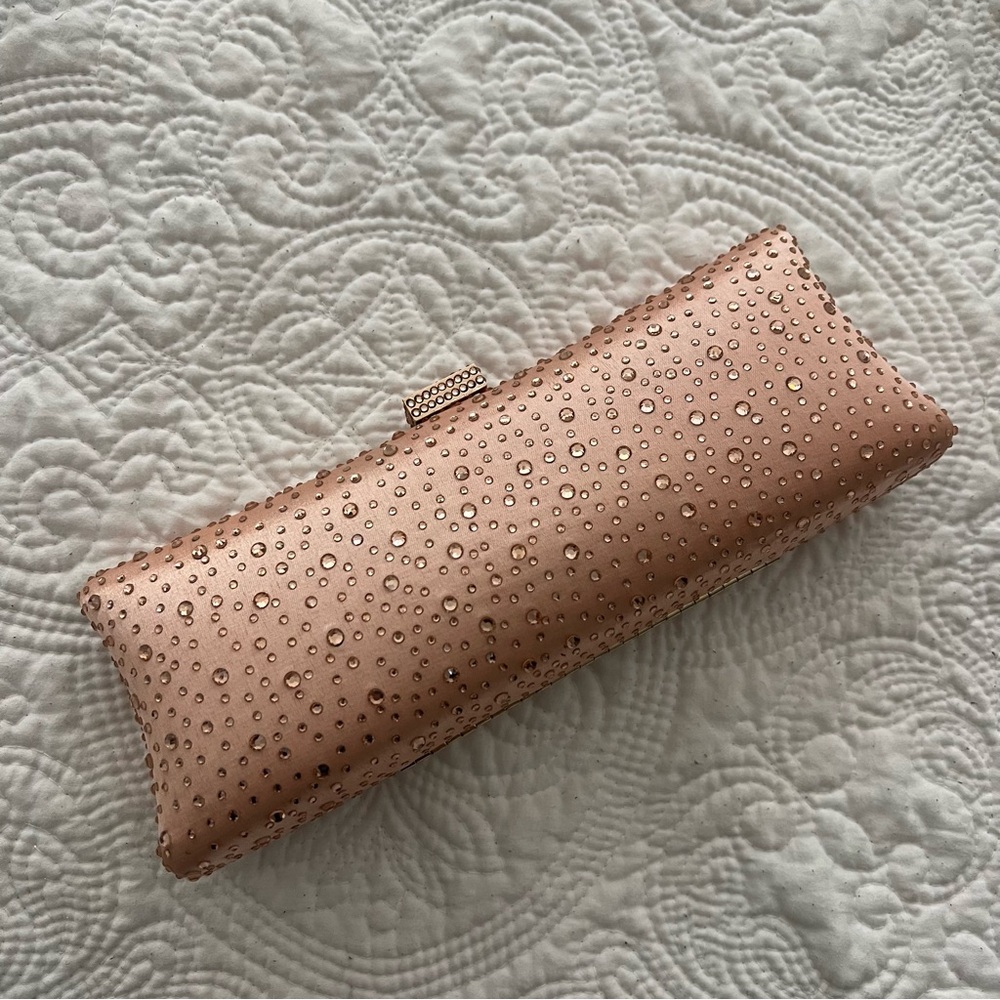 Rose gold rhinestone evening bag clutch with chain